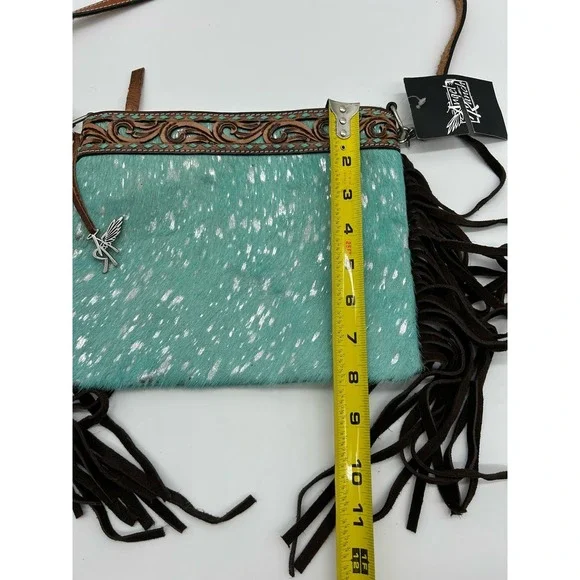 Angel Ranch Acid Wash Crossbody Bag Western Fringe Leather - Picture 11 of 11